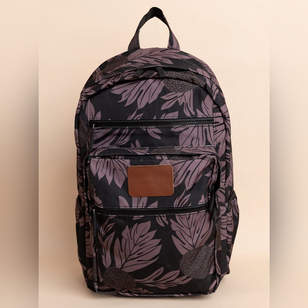 Fighting Eel Backpack - Black Ulu Breadfruit, Hawaiian Tropical Hawaii NEW